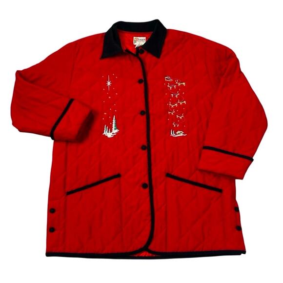 Desert Heat Christmas Jacket Womens Size L Red Black Quilted Embroidered Holiday - Picture 1 of 10